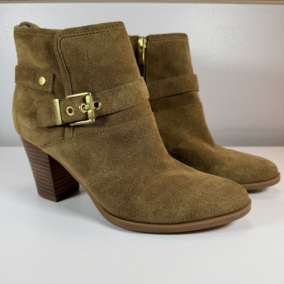 Franco Sarto Dorinda Suede Ankle Boots Women's 7.5M Tan Brown Block Heel - Picture 2 of 16